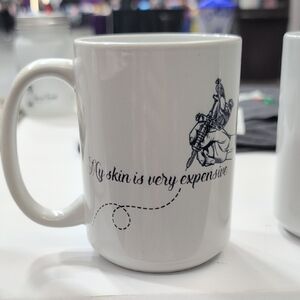 White Ceramic Mug with Black Tattoo Machine Graphic and Script